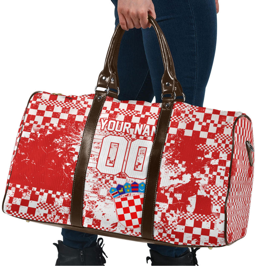 Personalized Croatia Football Wolf Mascot Travel Bag Checkerboard Soccer Pride - Splatter Textures
