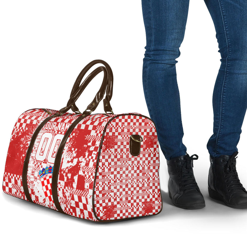Personalized Croatia Football Wolf Mascot Travel Bag Checkerboard Soccer Pride - Splatter Textures
