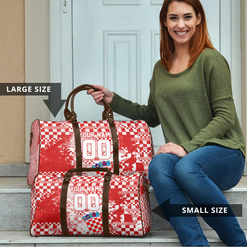 Personalized Croatia Football Wolf Mascot Travel Bag Checkerboard Soccer Pride - Splatter Textures