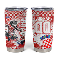 Personalized Croatia Football Wolf Mascot Tumbler Cup Checkerboard Soccer Pride - Splatter Textures