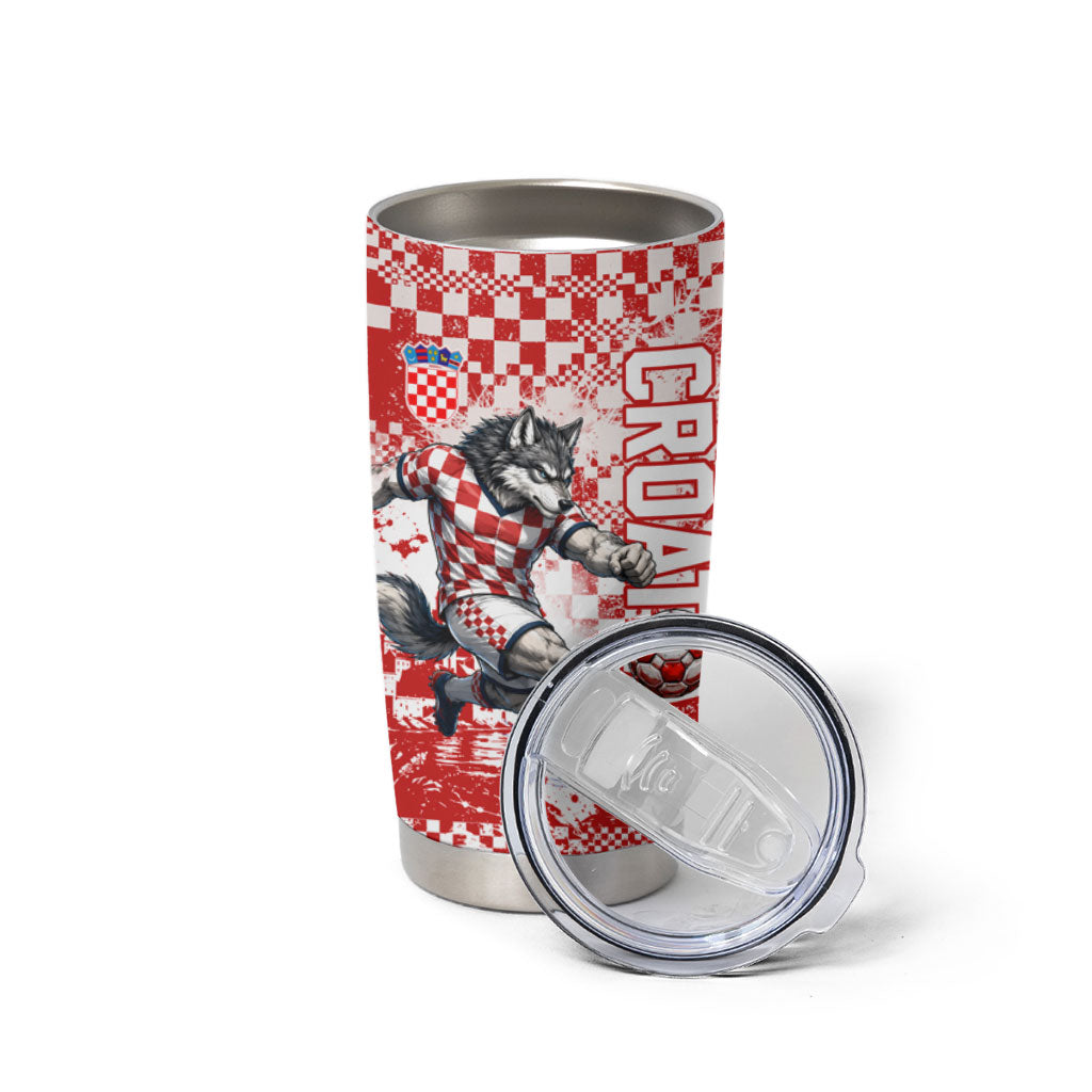 Personalized Croatia Football Wolf Mascot Tumbler Cup Checkerboard Soccer Pride - Splatter Textures
