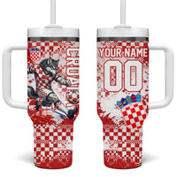 Personalized Croatia Football Wolf Mascot Tumbler With Handle Checkerboard Soccer Pride - Splatter Textures