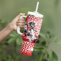 Personalized Croatia Football Wolf Mascot Tumbler With Handle Checkerboard Soccer Pride - Splatter Textures
