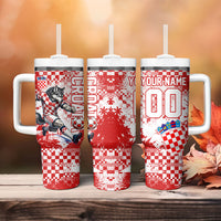 Personalized Croatia Football Wolf Mascot Tumbler With Handle Checkerboard Soccer Pride - Splatter Textures