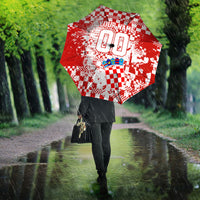 Personalized Croatia Football Wolf Mascot Umbrella Checkerboard Soccer Pride - Splatter Textures