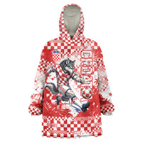 Personalized Croatia Football Wolf Mascot Wearable Blanket Hoodie Checkerboard Soccer Pride - Splatter Textures