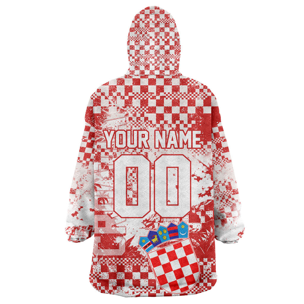 Personalized Croatia Football Wolf Mascot Wearable Blanket Hoodie Checkerboard Soccer Pride - Splatter Textures