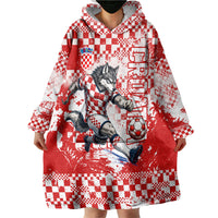 Personalized Croatia Football Wolf Mascot Wearable Blanket Hoodie Checkerboard Soccer Pride - Splatter Textures