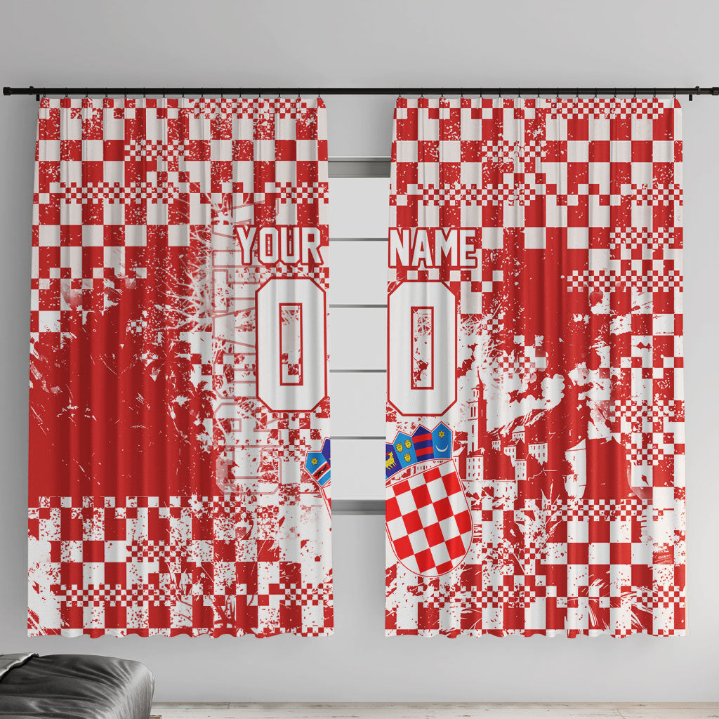 Personalized Croatia Football Wolf Mascot Window Curtain Checkerboard Soccer Pride - Splatter Textures