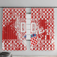 Personalized Croatia Football Wolf Mascot Window Curtain Checkerboard Soccer Pride - Splatter Textures