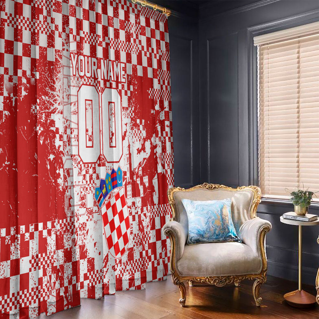 Personalized Croatia Football Wolf Mascot Window Curtain Checkerboard Soccer Pride - Splatter Textures