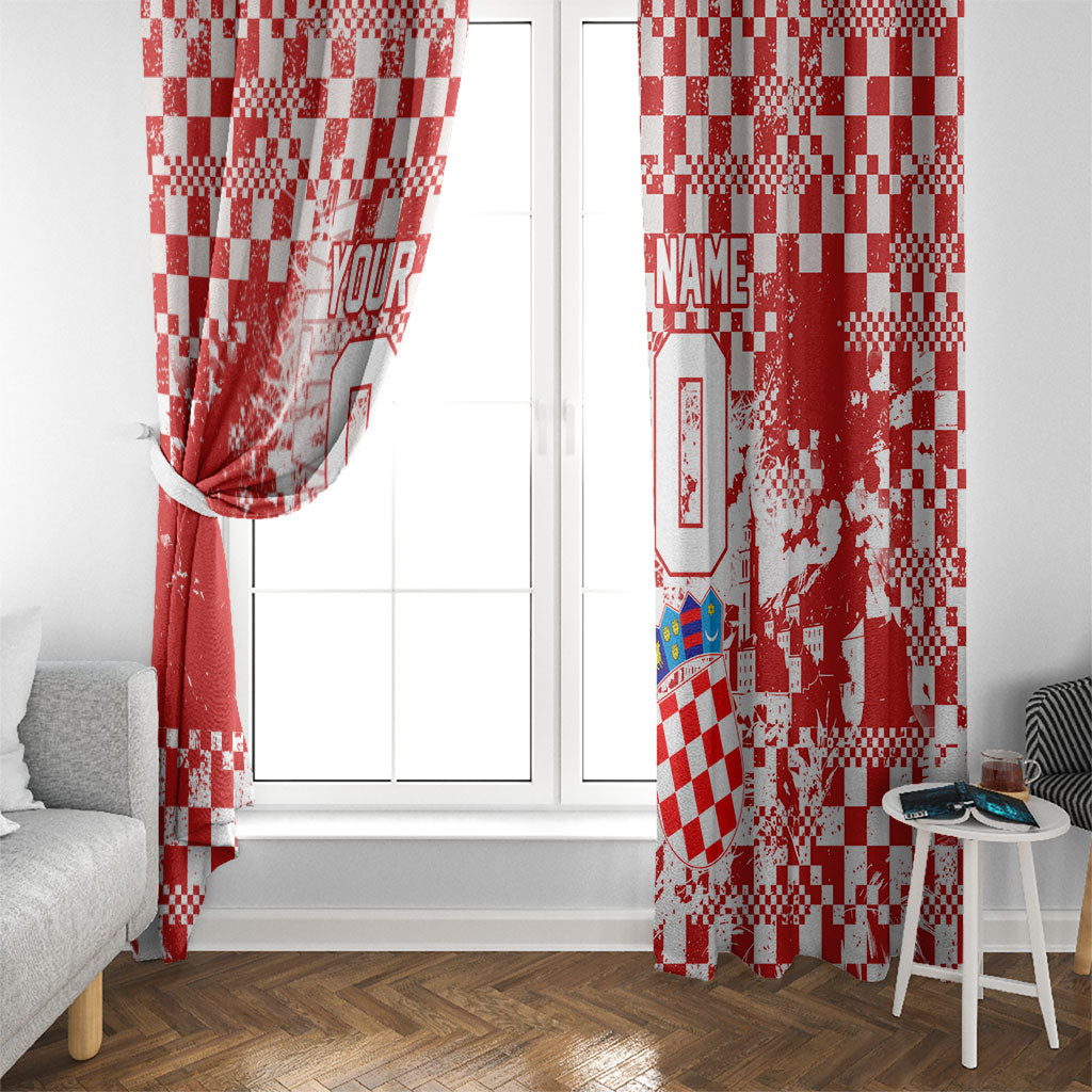 Personalized Croatia Football Wolf Mascot Window Curtain Checkerboard Soccer Pride - Splatter Textures