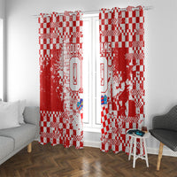 Personalized Croatia Football Wolf Mascot Window Curtain Checkerboard Soccer Pride - Splatter Textures