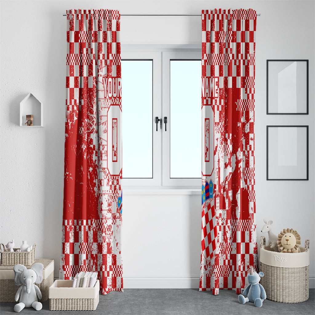 Personalized Croatia Football Wolf Mascot Window Curtain Checkerboard Soccer Pride - Splatter Textures
