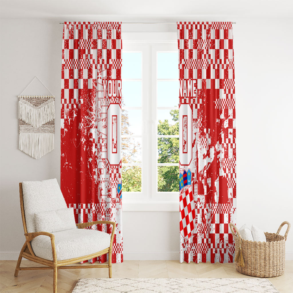 Personalized Croatia Football Wolf Mascot Window Curtain Checkerboard Soccer Pride - Splatter Textures