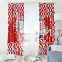 Personalized Croatia Football Wolf Mascot Window Curtain Checkerboard Soccer Pride - Splatter Textures