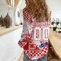 Personalized Croatia Football Wolf Mascot Women Casual Shirt Checkerboard Soccer Pride - Splatter Textures