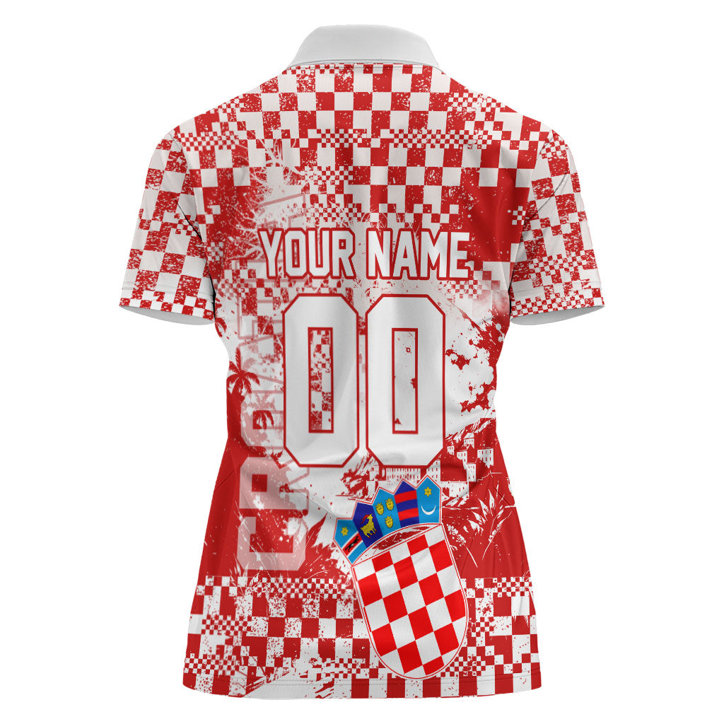 Personalized Croatia Football Wolf Mascot Women Polo Shirt Checkerboard Soccer Pride - Splatter Textures