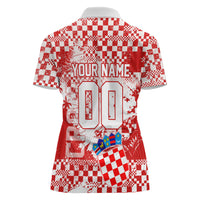Personalized Croatia Football Wolf Mascot Women Polo Shirt Checkerboard Soccer Pride - Splatter Textures