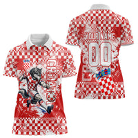 Personalized Croatia Football Wolf Mascot Women Polo Shirt Checkerboard Soccer Pride - Splatter Textures