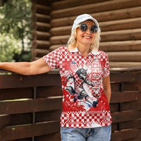 Personalized Croatia Football Wolf Mascot Women Polo Shirt Checkerboard Soccer Pride - Splatter Textures