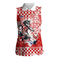 Personalized Croatia Football Wolf Mascot Women Sleeveless Polo Shirt Checkerboard Soccer Pride - Splatter Textures