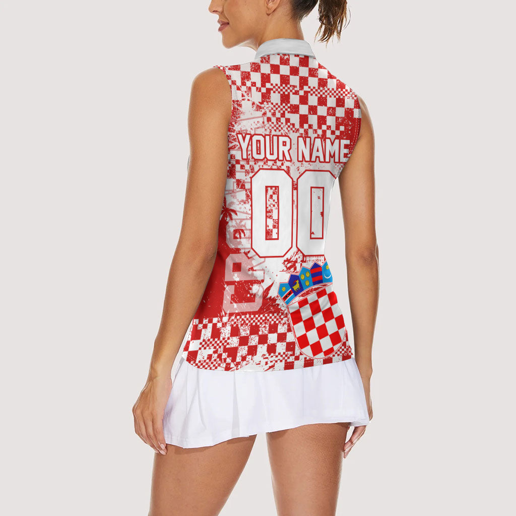 Personalized Croatia Football Wolf Mascot Women Sleeveless Polo Shirt Checkerboard Soccer Pride - Splatter Textures