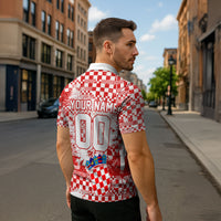 Personalized Croatia Football Wolf Mascot Zipper Polo Shirt Checkerboard Soccer Pride - Splatter Textures