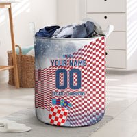 Personalized Croatia Football Eagle Mascot Laundry Basket Checkerboard Pattern - Accent Splatters