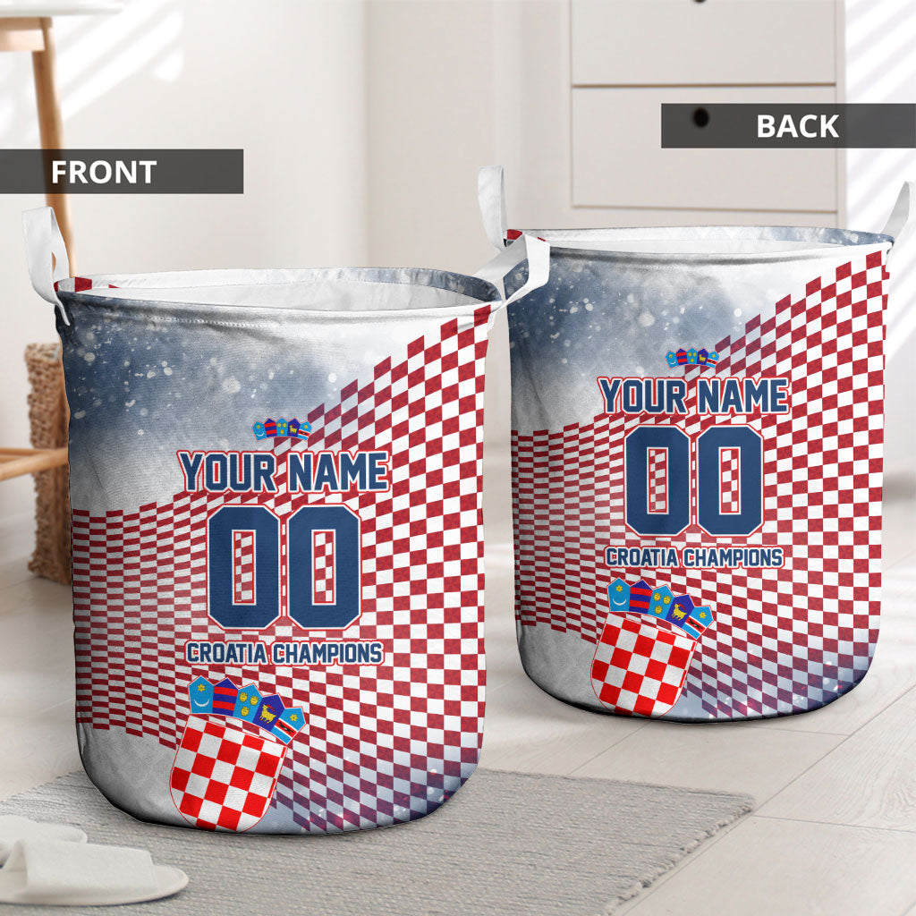 Personalized Croatia Football Eagle Mascot Laundry Basket Checkerboard Pattern - Accent Splatters