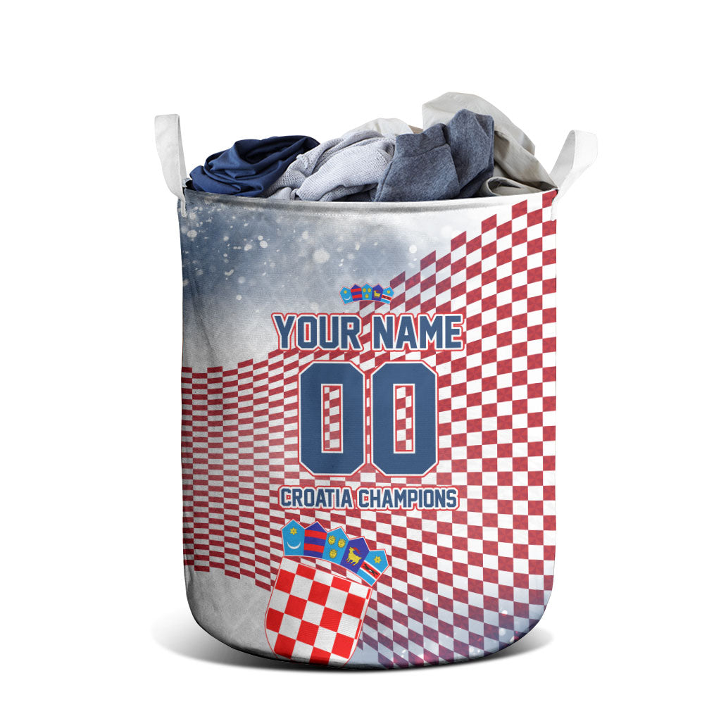 Personalized Croatia Football Eagle Mascot Laundry Basket Checkerboard Pattern - Accent Splatters