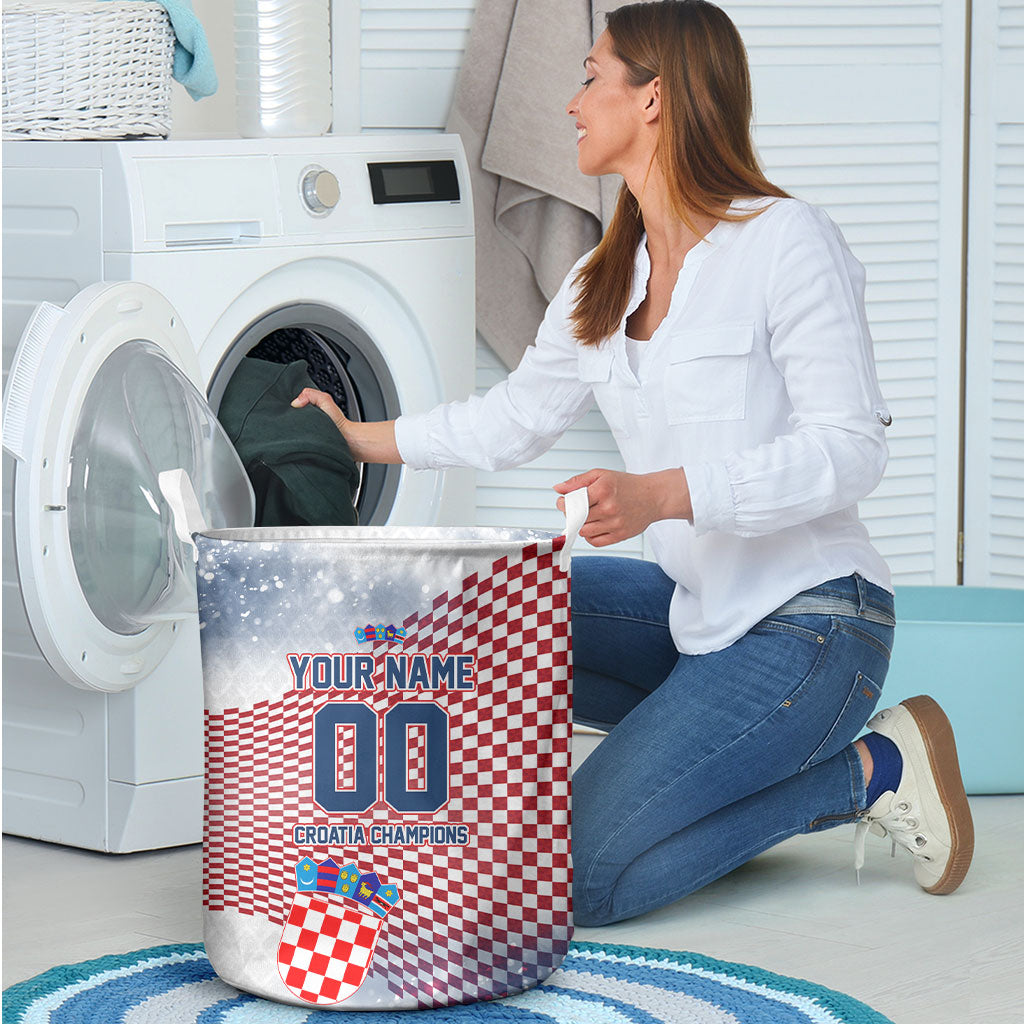 Personalized Croatia Football Eagle Mascot Laundry Basket Checkerboard Pattern - Accent Splatters