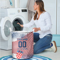 Personalized Croatia Football Eagle Mascot Laundry Basket Checkerboard Pattern - Accent Splatters