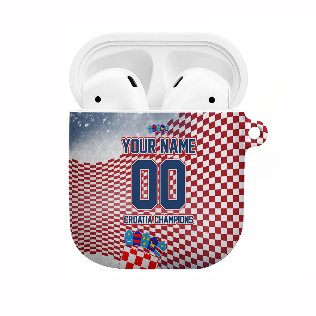 Personalized Croatia Football Eagle Mascot AirPods Case Checkerboard Pattern - Accent Splatters