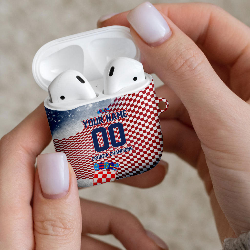 Personalized Croatia Football Eagle Mascot AirPods Case Checkerboard Pattern - Accent Splatters