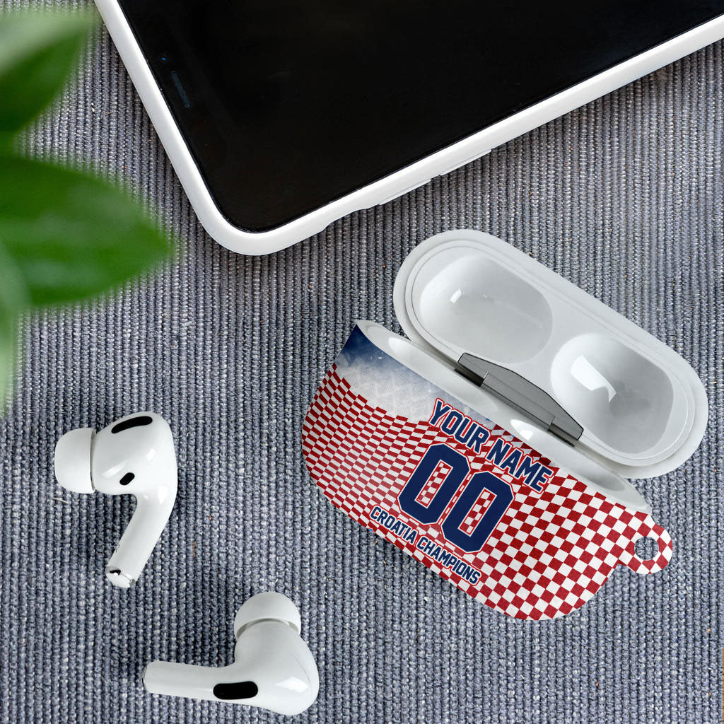 Personalized Croatia Football Eagle Mascot AirPods Case Checkerboard Pattern - Accent Splatters