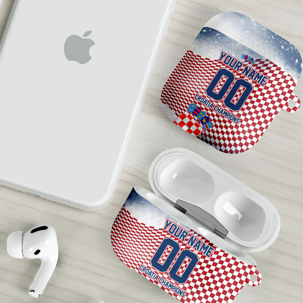 Personalized Croatia Football Eagle Mascot AirPods Case Checkerboard Pattern - Accent Splatters