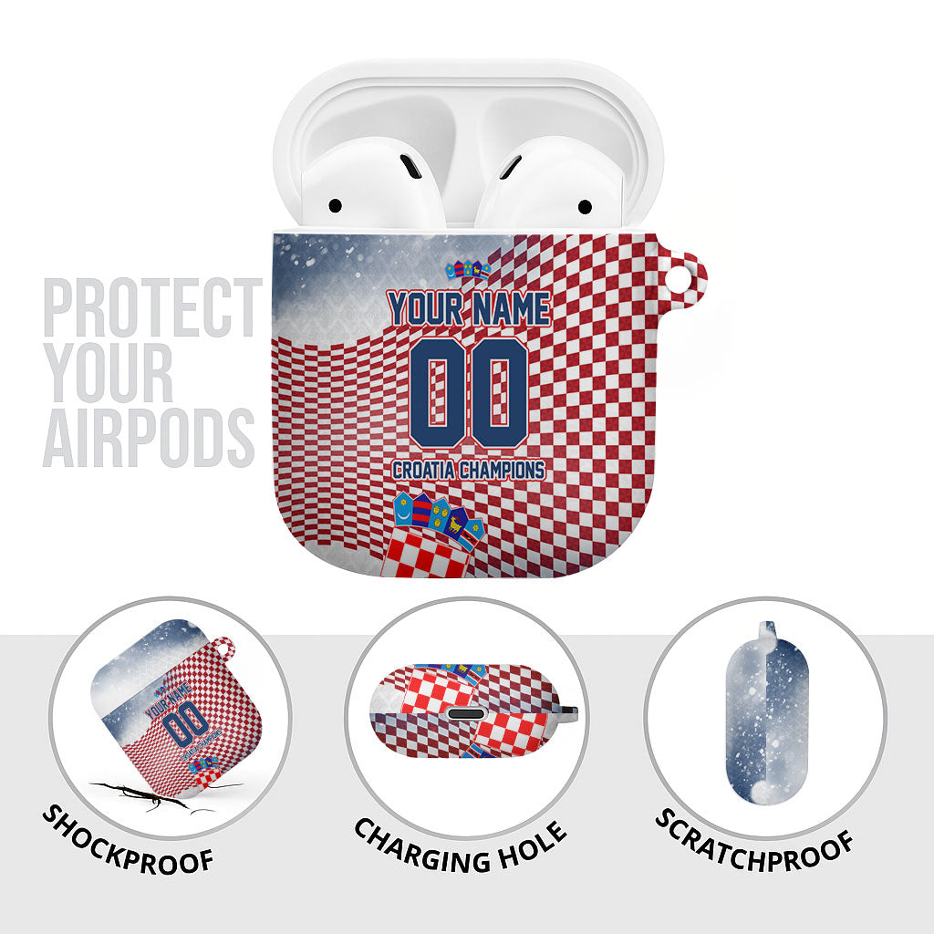Personalized Croatia Football Eagle Mascot AirPods Case Checkerboard Pattern - Accent Splatters