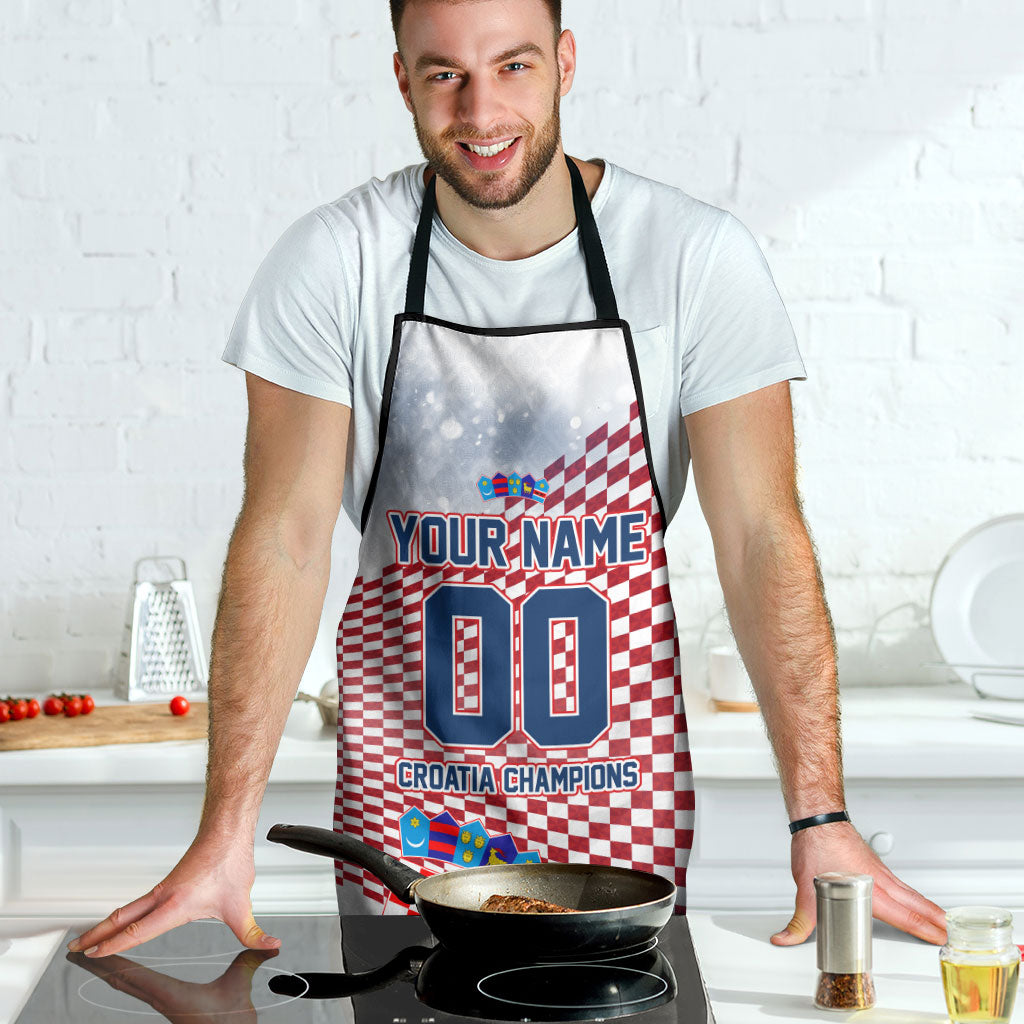 Personalized Croatia Football Eagle Mascot Apron Checkerboard Pattern - Accent Splatters
