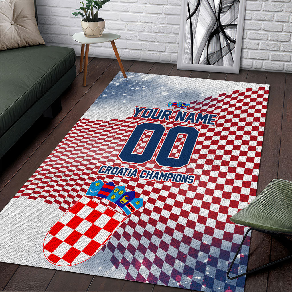 Personalized Croatia Football Eagle Mascot Area Rug Checkerboard Pattern - Accent Splatters