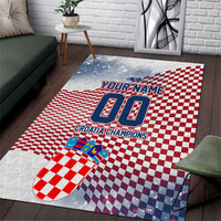 Personalized Croatia Football Eagle Mascot Area Rug Checkerboard Pattern - Accent Splatters