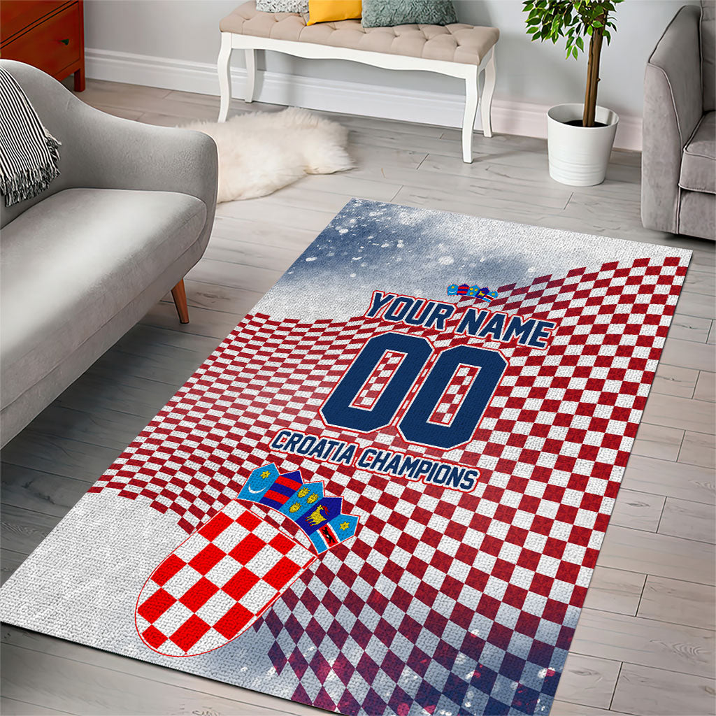 Personalized Croatia Football Eagle Mascot Area Rug Checkerboard Pattern - Accent Splatters