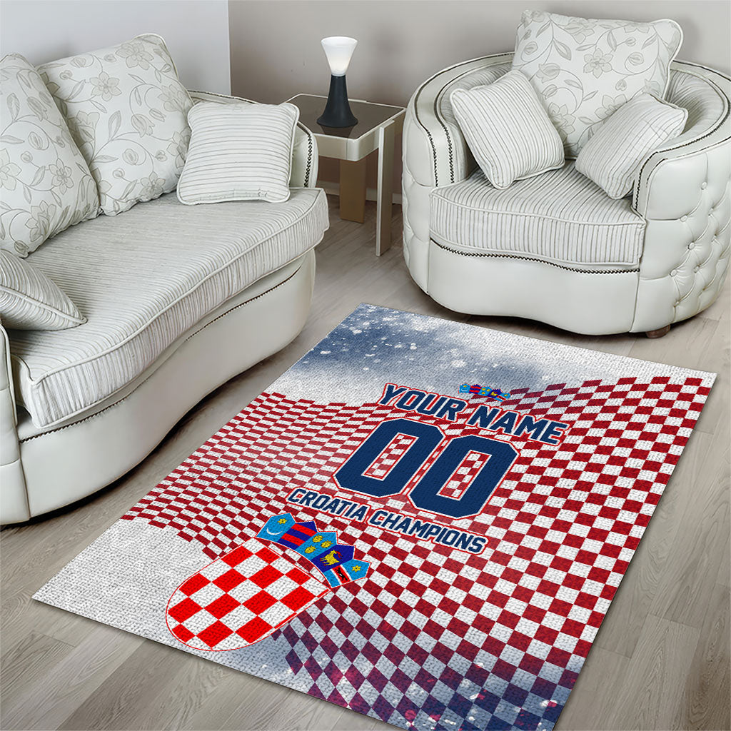 Personalized Croatia Football Eagle Mascot Area Rug Checkerboard Pattern - Accent Splatters