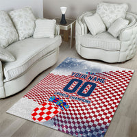 Personalized Croatia Football Eagle Mascot Area Rug Checkerboard Pattern - Accent Splatters