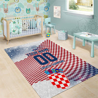 Personalized Croatia Football Eagle Mascot Area Rug Checkerboard Pattern - Accent Splatters