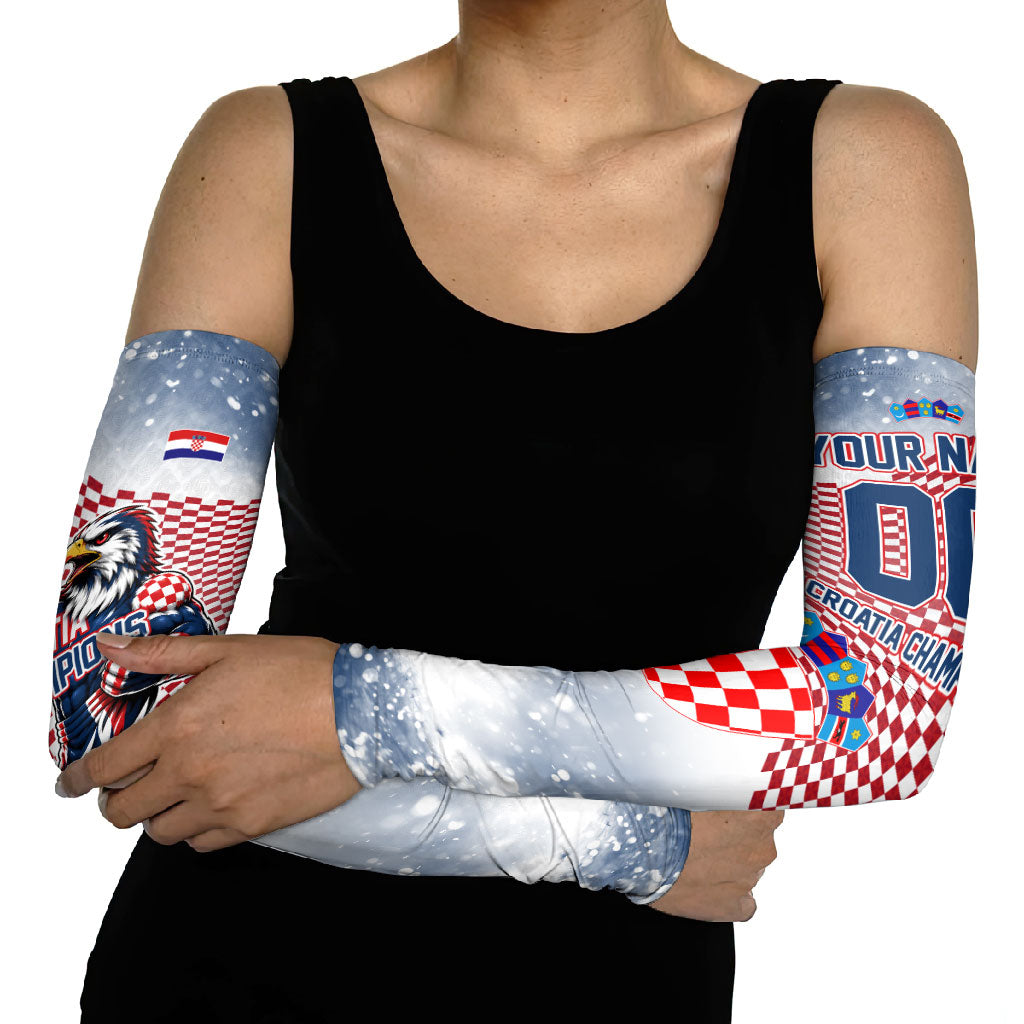 Personalized Croatia Football Eagle Mascot Arm Sleeves Checkerboard Pattern - Accent Splatters