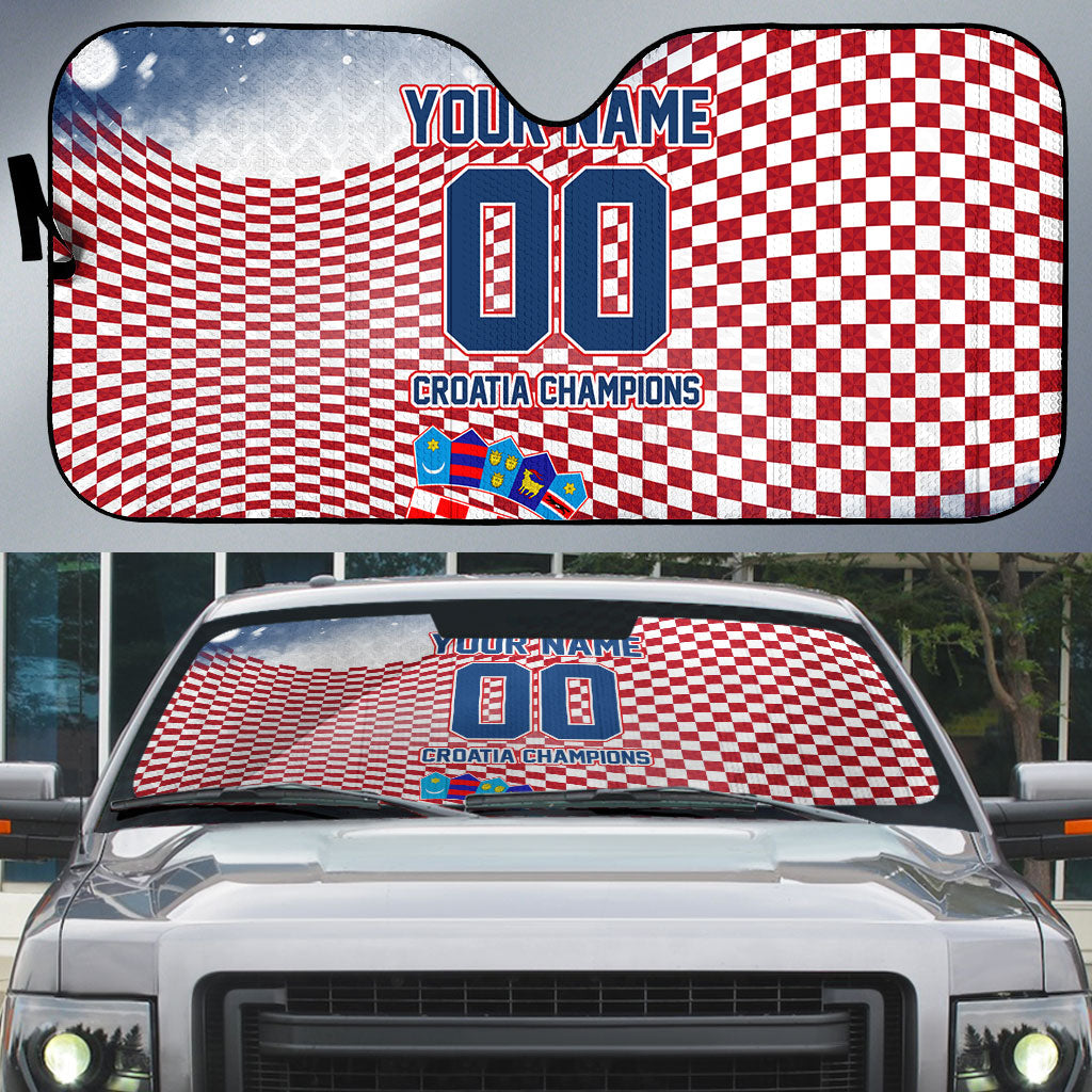Personalized Croatia Football Eagle Mascot Auto Sun Shade Checkerboard Pattern - Accent Splatters