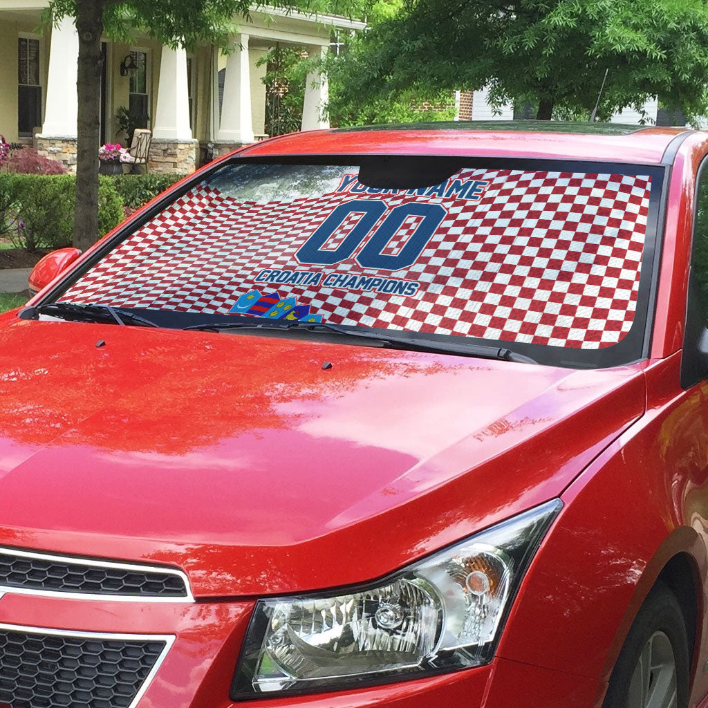 Personalized Croatia Football Eagle Mascot Auto Sun Shade Checkerboard Pattern - Accent Splatters