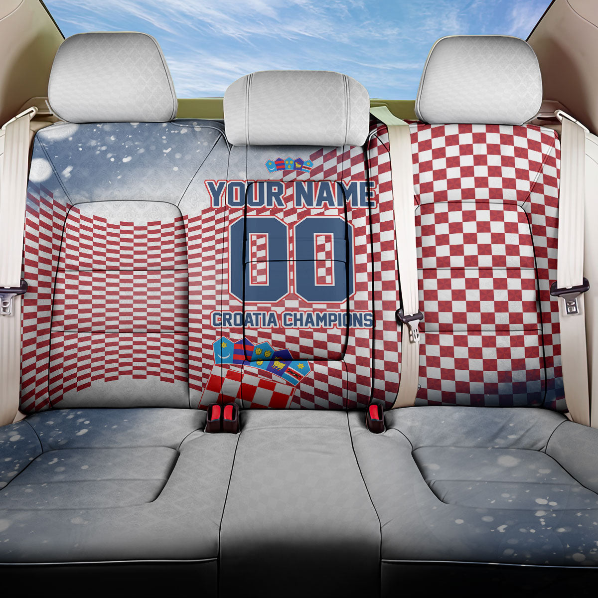 Personalized Croatia Football Eagle Mascot Back Car Seat Cover Checkerboard Pattern - Accent Splatters