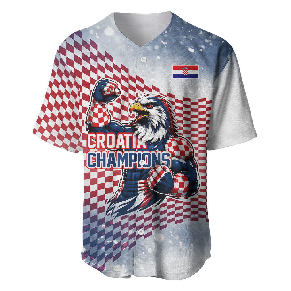 Personalized Croatia Football Eagle Mascot Baseball Jersey Checkerboard Pattern - Accent Splatters